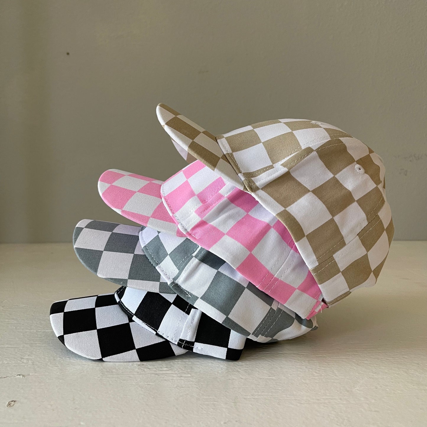 Kids Baseball Hat, Pink Checkerboard