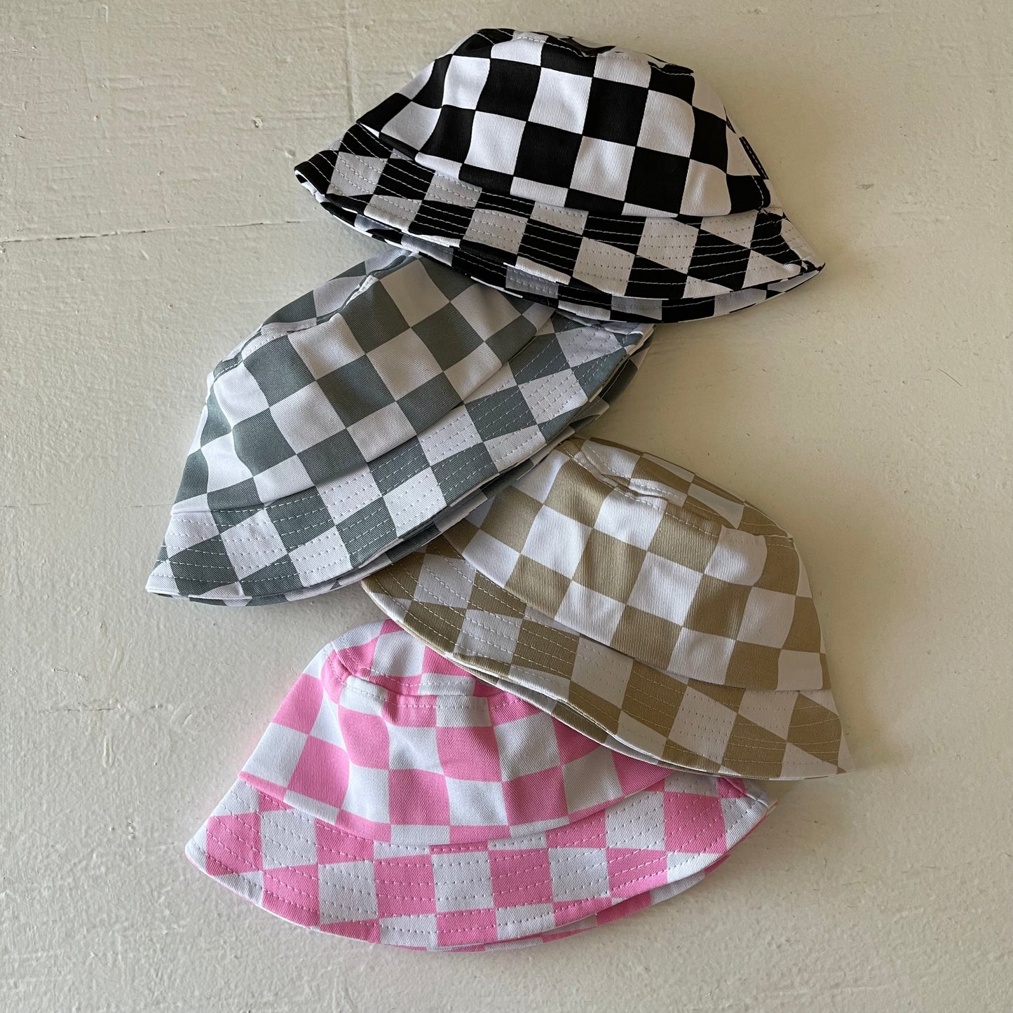 Kids Bucket Hat, Pink Checkerboard