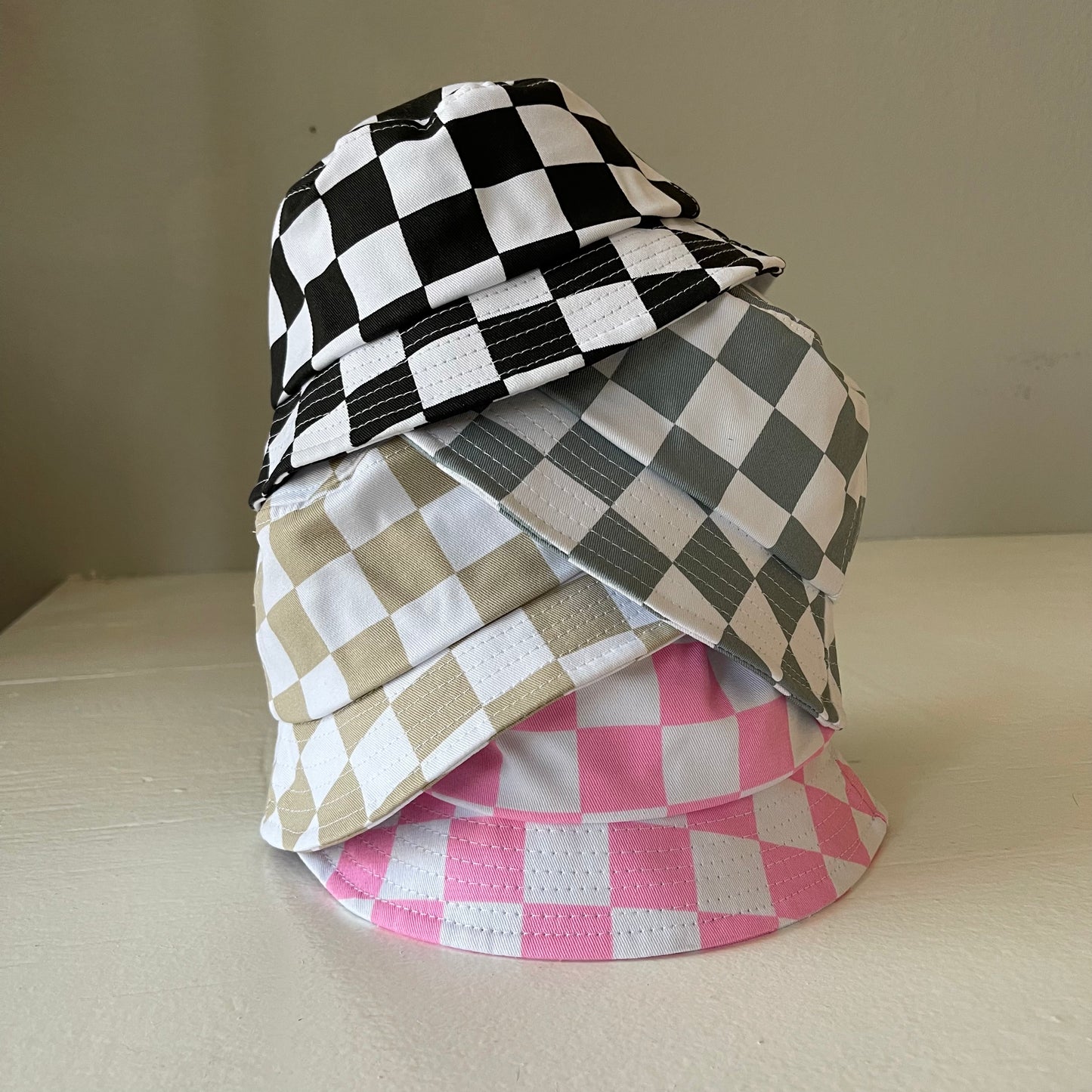 Kids Bucket Hat, Stone Blue Checkerboard