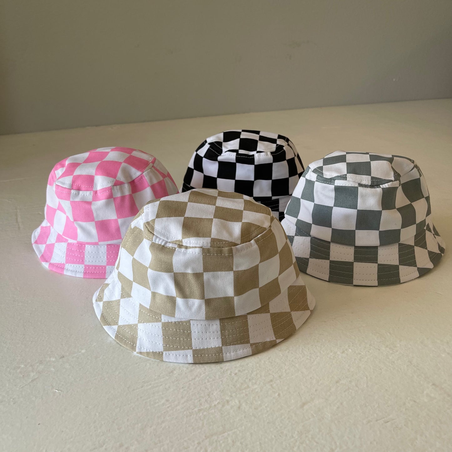 Kids Bucket Hat, Pink Checkerboard