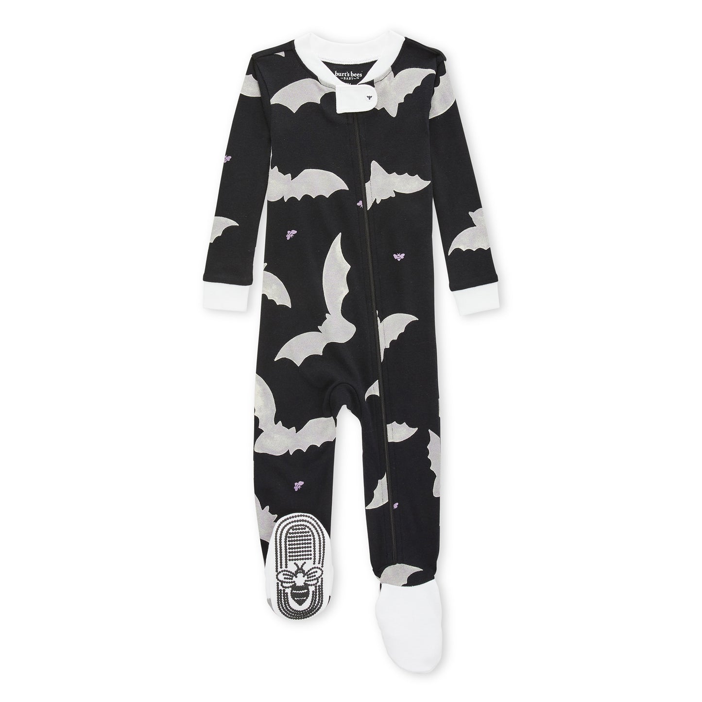 Organic Zip Footie, Onyx Bats!