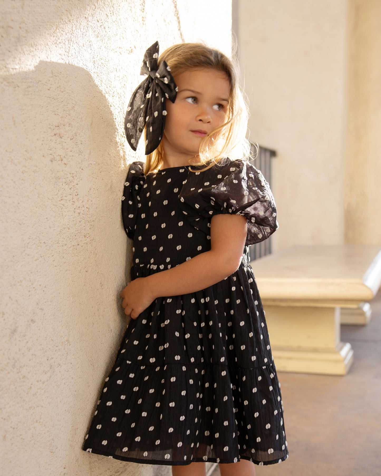Oversized Bow, Black & Ivory Dot
