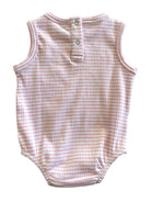 Pink and white gingham print baby onesie, featuring a back snap closure and sleeveless design.