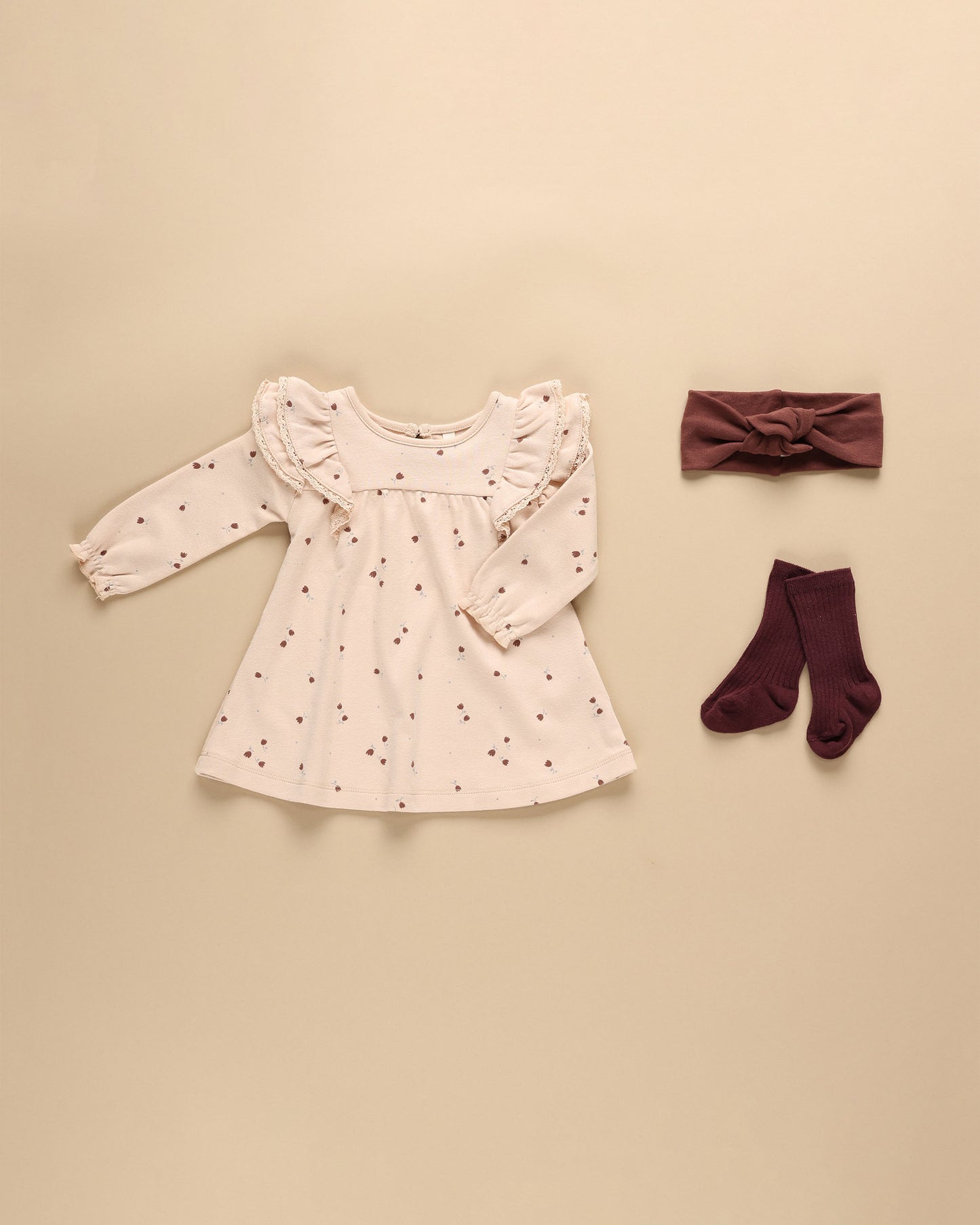 Organic Long Sleeve Flutter Dress, Tulips