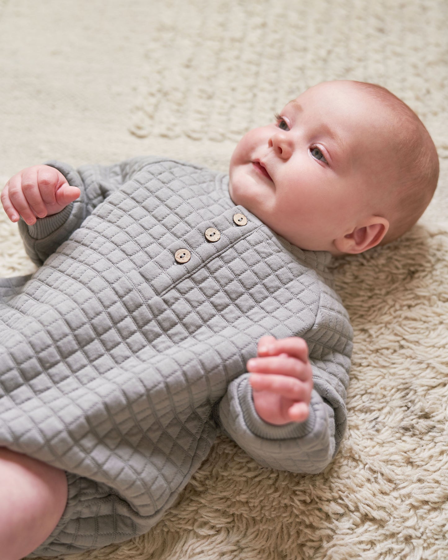 Organic Henley Bubble Romper, Dusty Blue