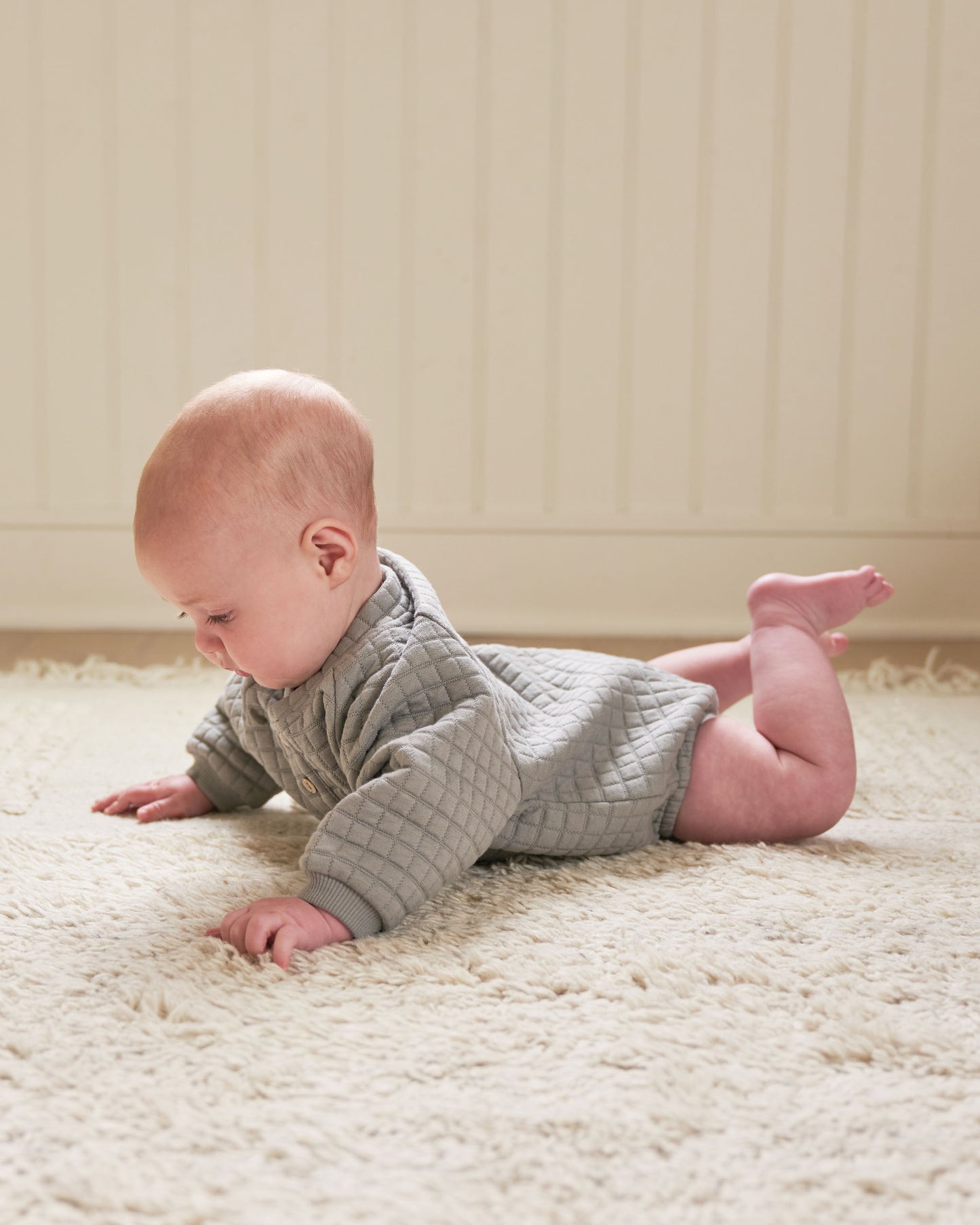 Organic Henley Bubble Romper, Dusty Blue