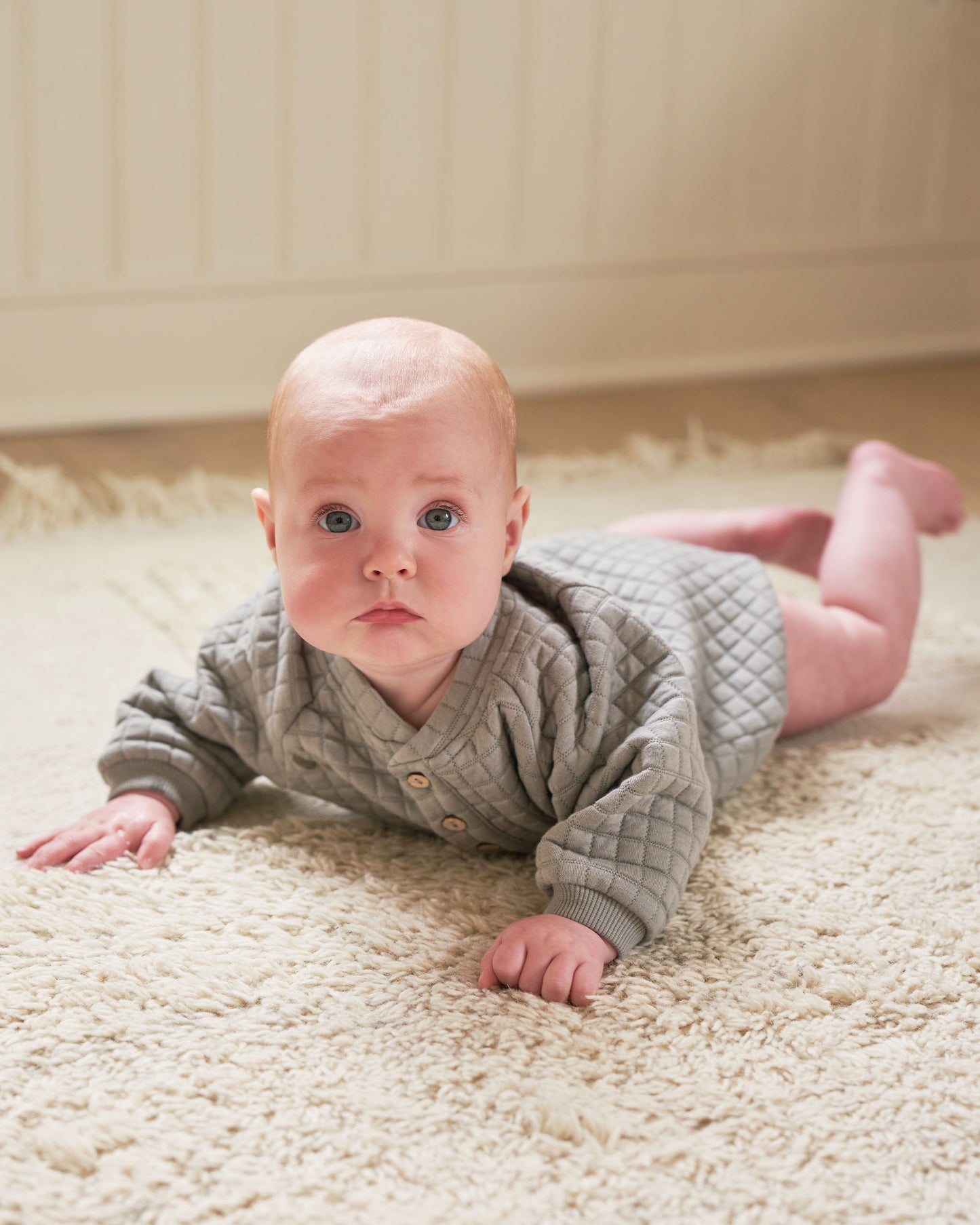 Organic Henley Bubble Romper, Dusty Blue