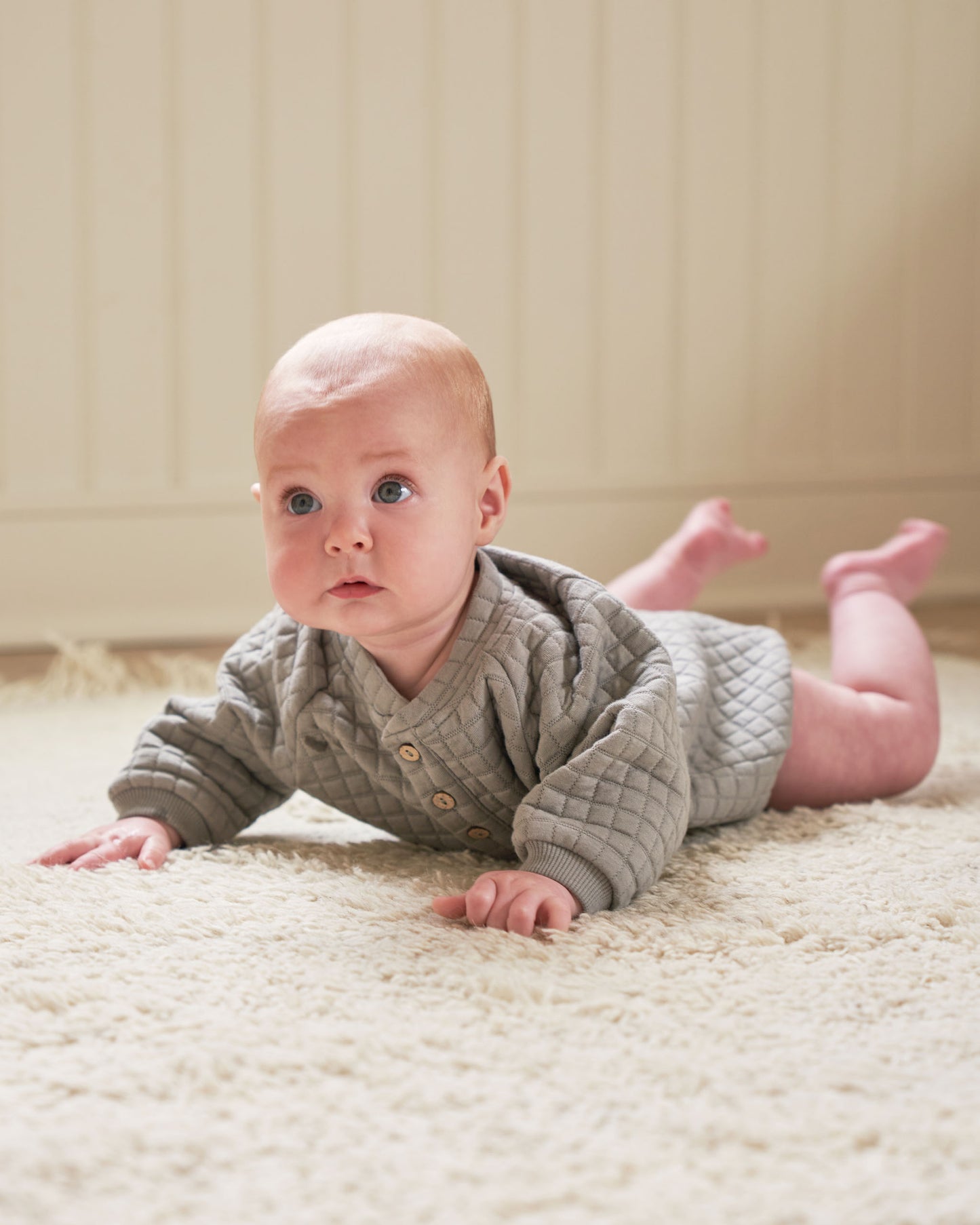 Organic Henley Bubble Romper, Dusty Blue