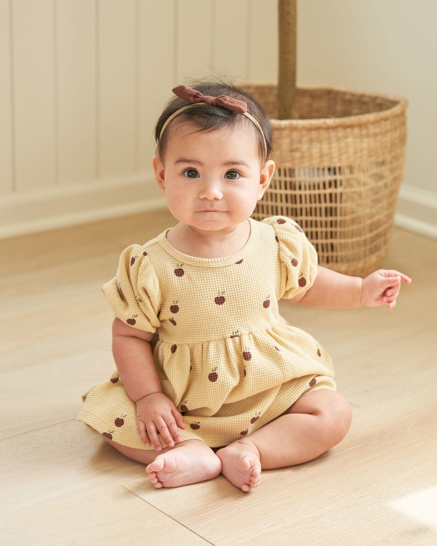 Organic Waffle Babydoll Dress, Apples