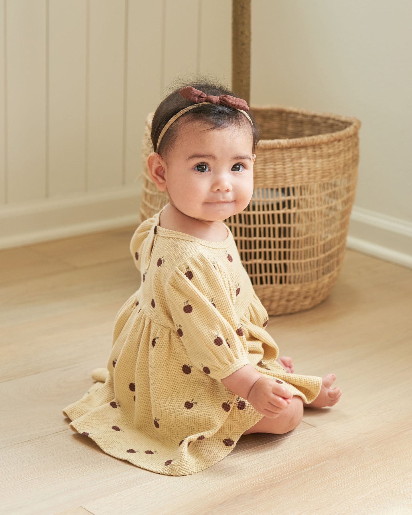 Organic Waffle Babydoll Dress, Apples