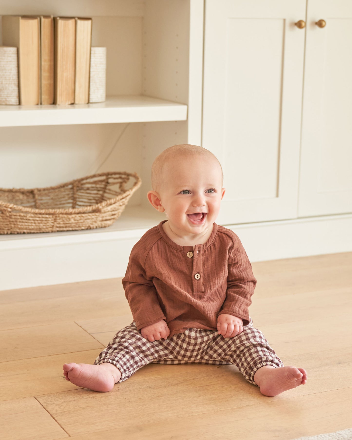 Organic Woven Pant, Plum Gingham