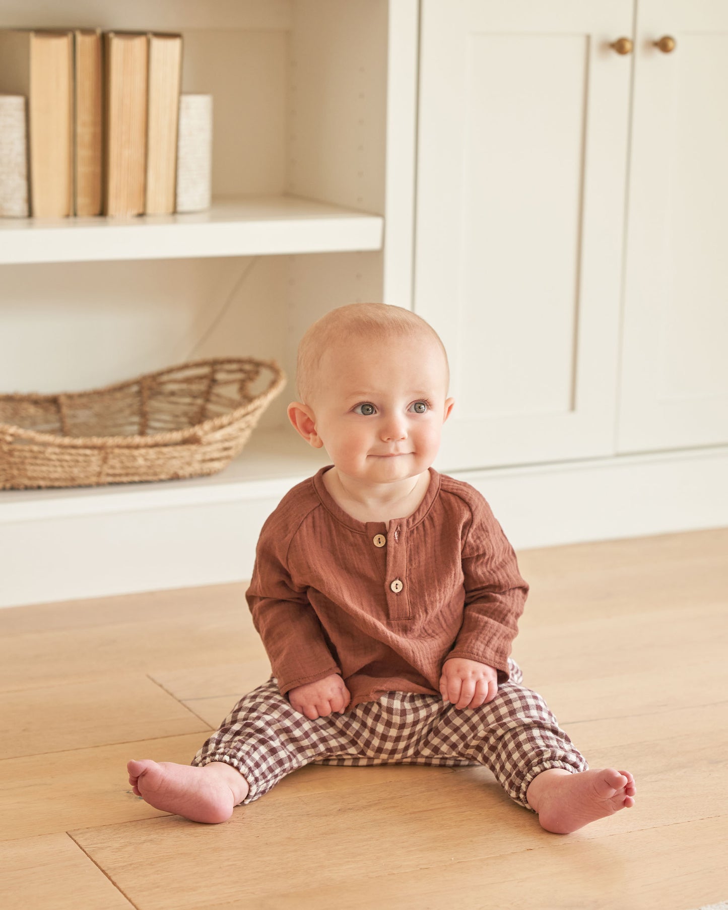 Organic Woven Pant, Plum Gingham
