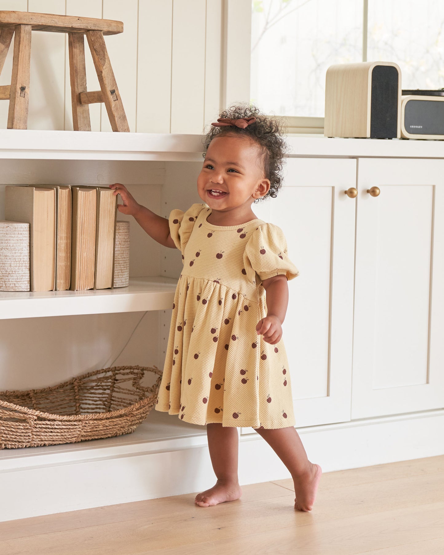 Organic Waffle Babydoll Dress, Apples