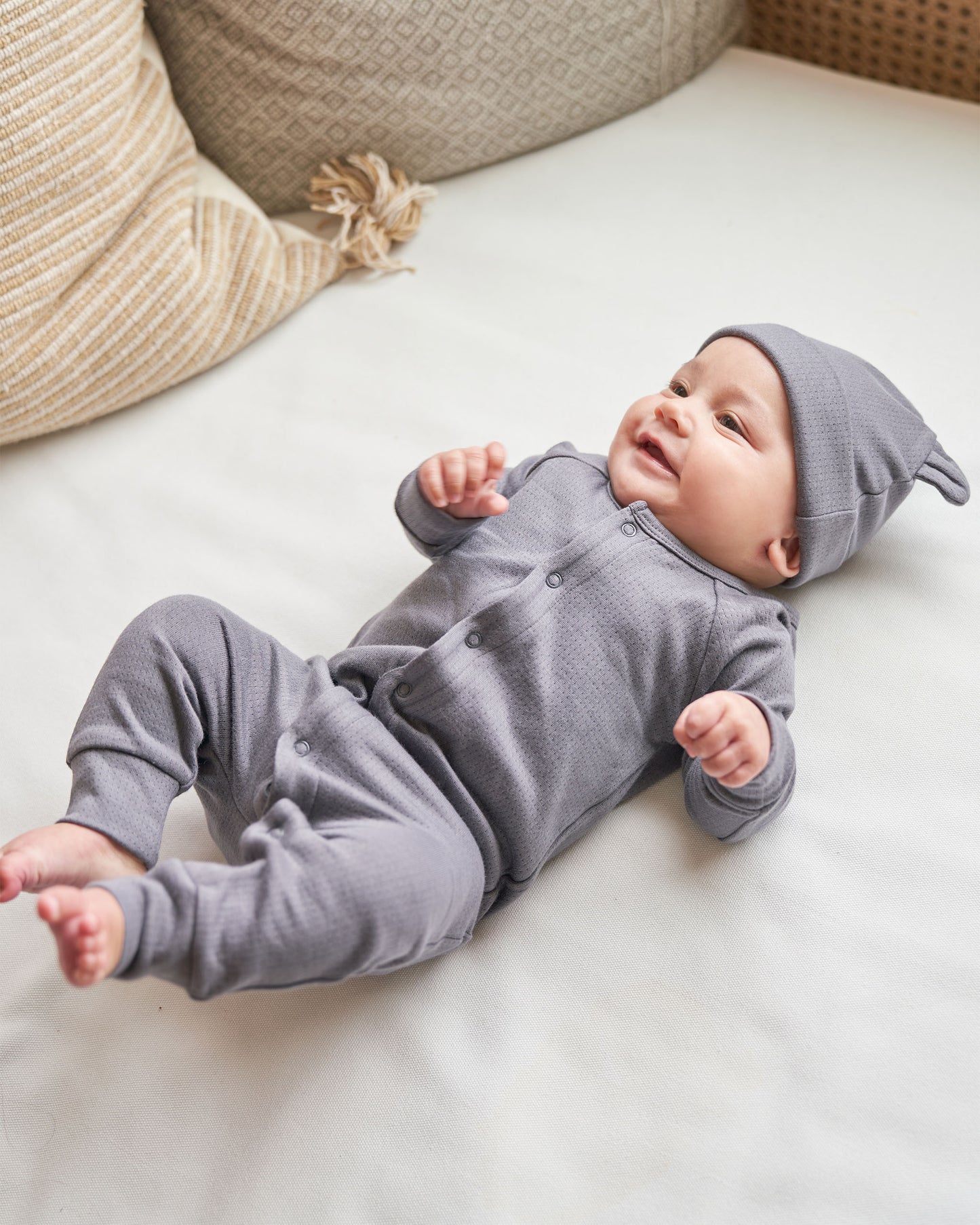 Organic Pointelle Long John, Navy