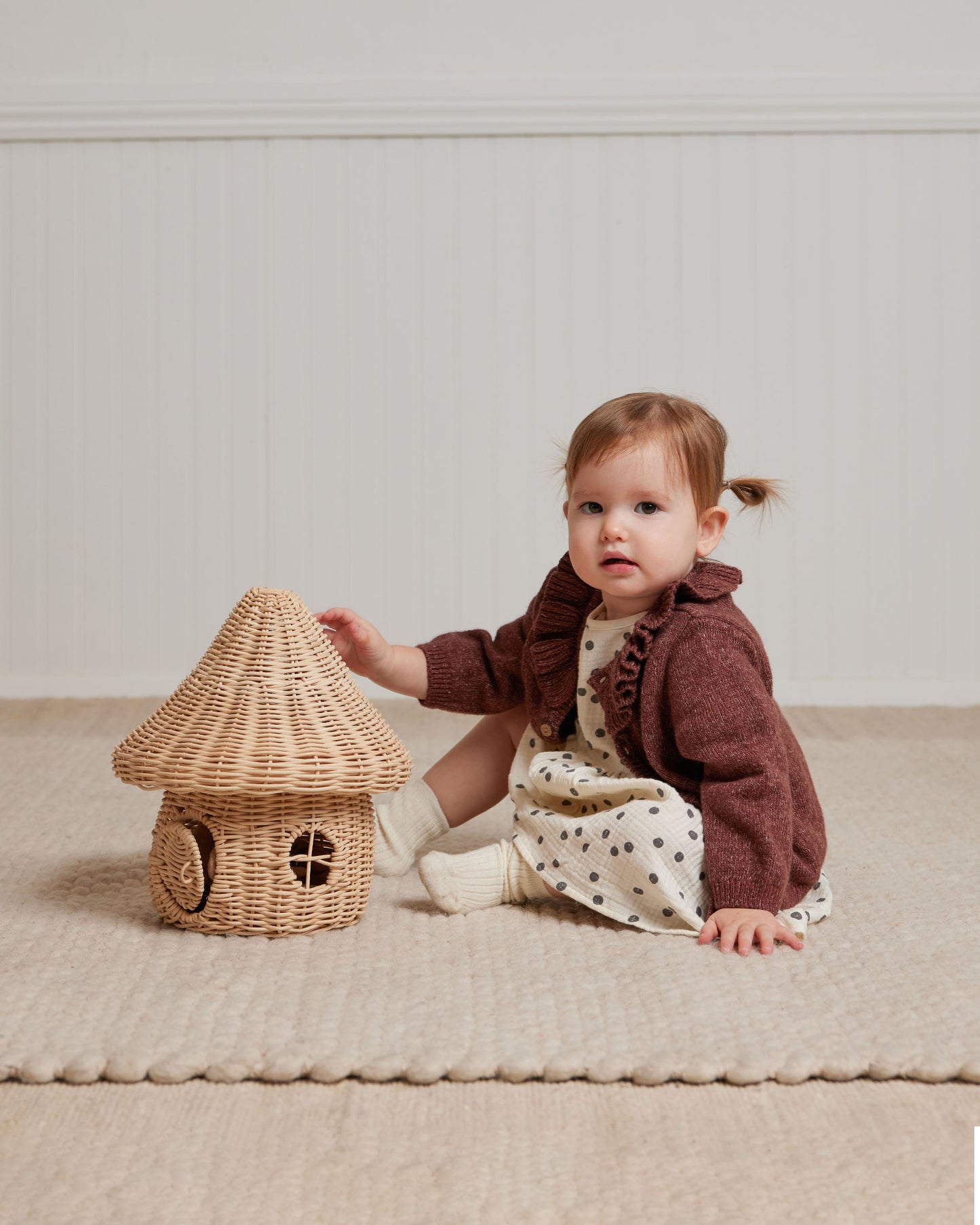 Organic Ruffle Collar Cardigan, Heathered Plum