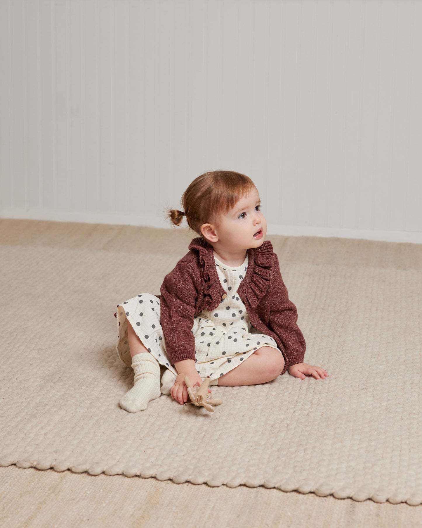 Organic Ruffle Collar Cardigan, Heathered Plum