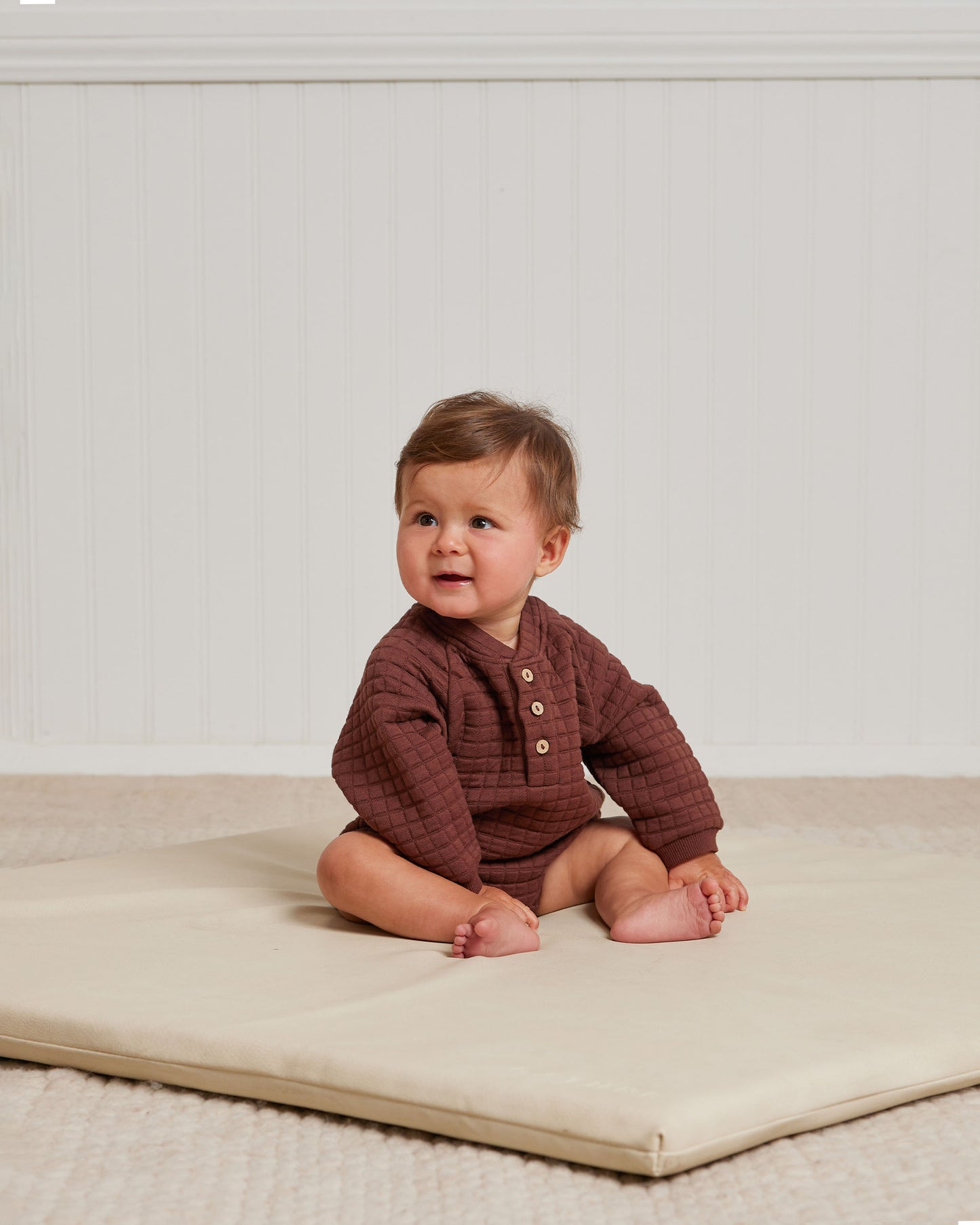 Organic Henley Bubble Romper, Plum