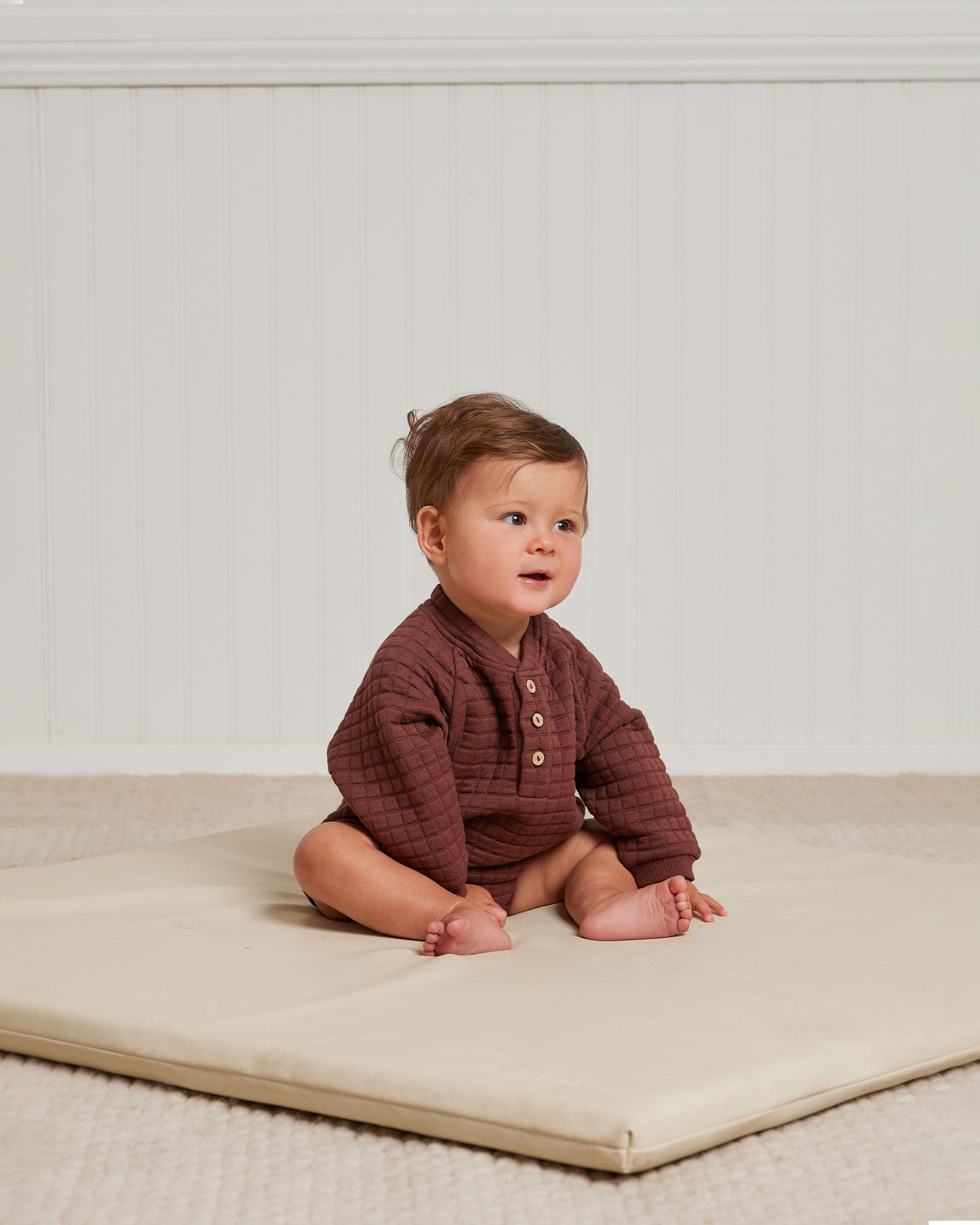 Organic Henley Bubble Romper, Plum