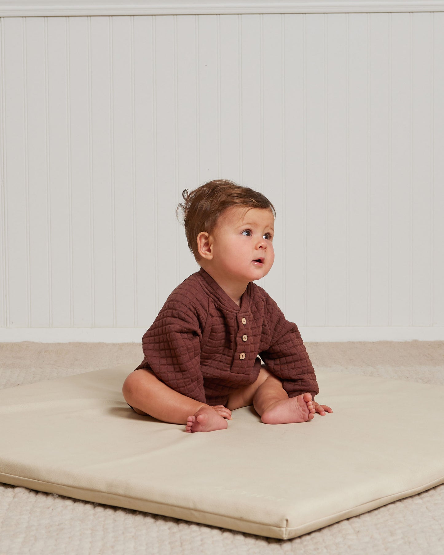 Organic Henley Bubble Romper, Plum