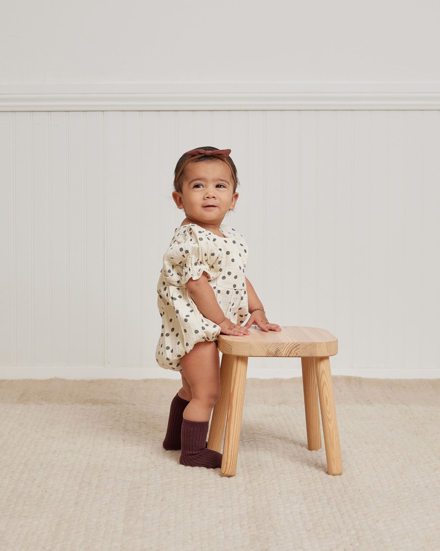 Organic Cosette Romper, Navy Dot