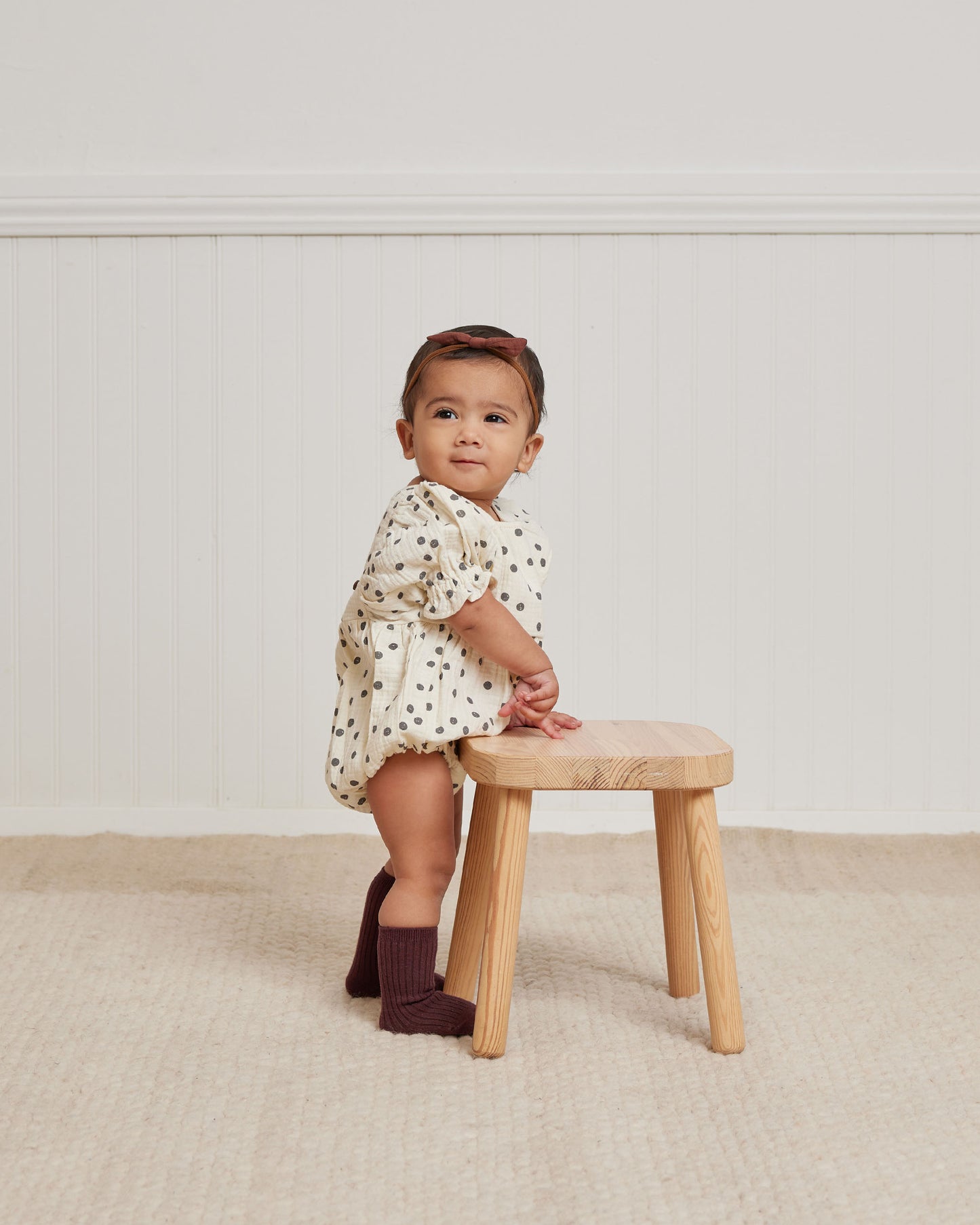 Organic Cosette Romper, Navy Dot