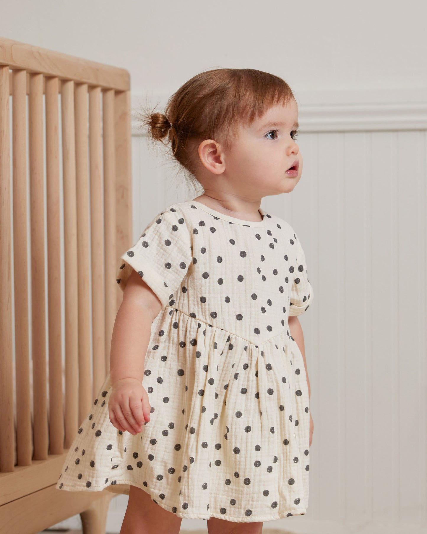 Organic Brielle Dress, Navy Dot