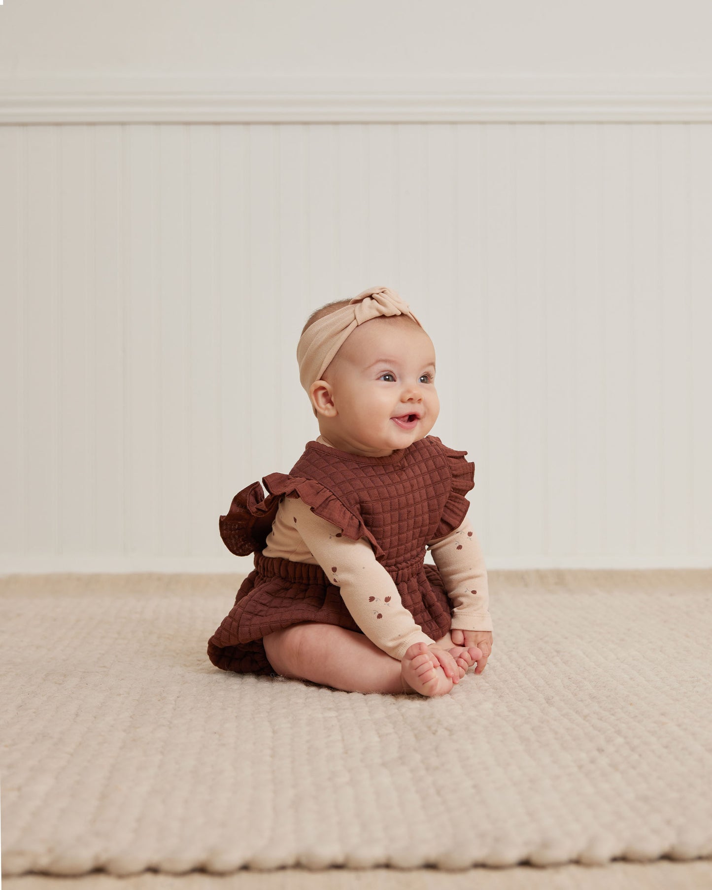 Organic Ruffle Bubble Romper, Plum