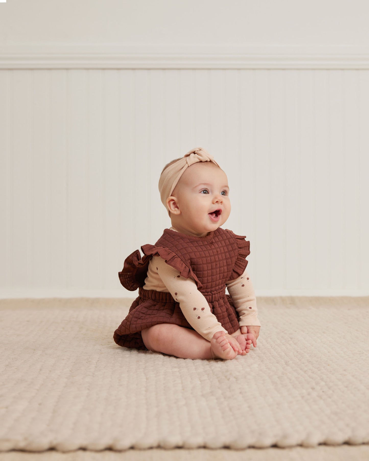 Organic Ruffle Bubble Romper, Plum