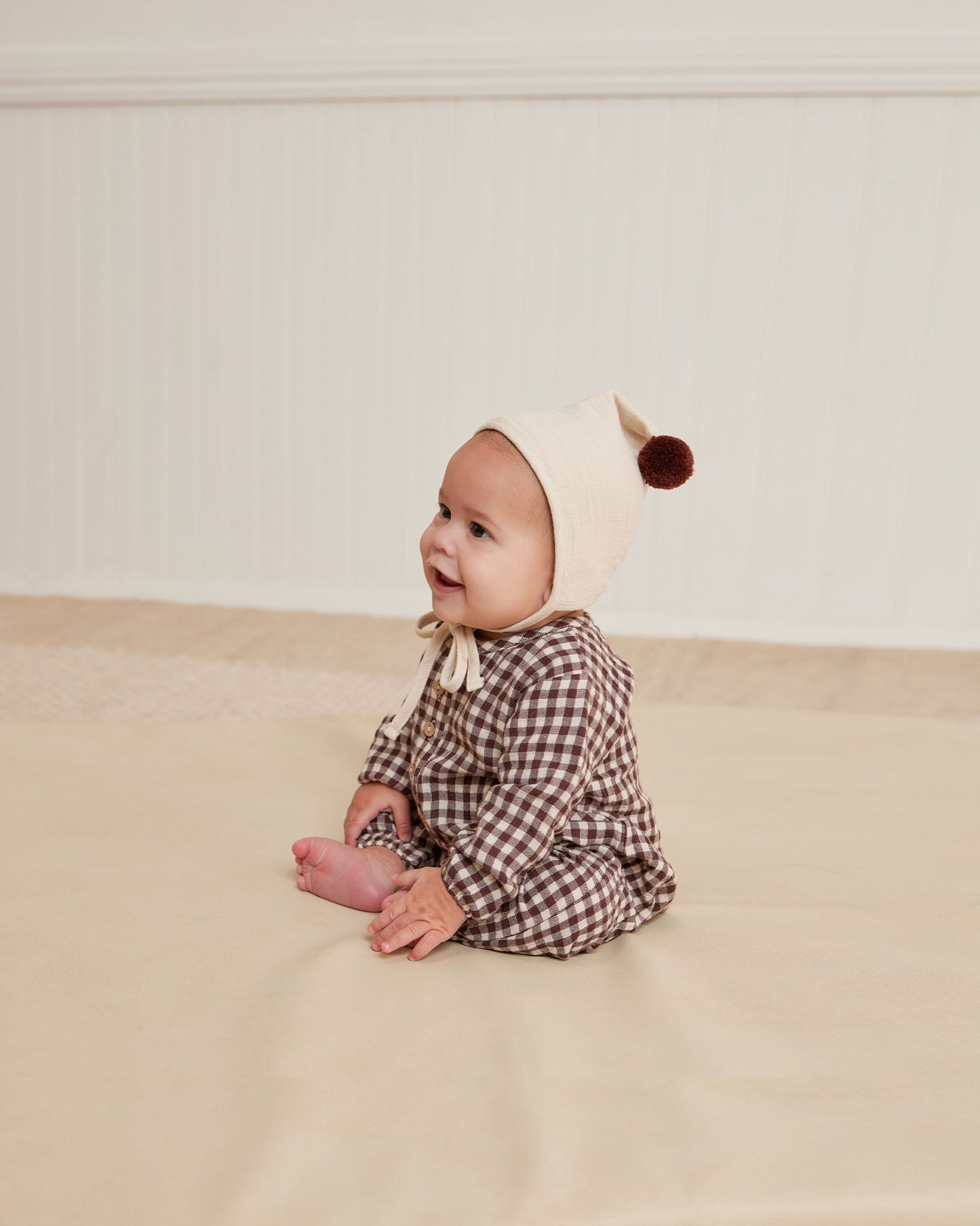 Organic Woven Jumpsuit, Plum Gingham