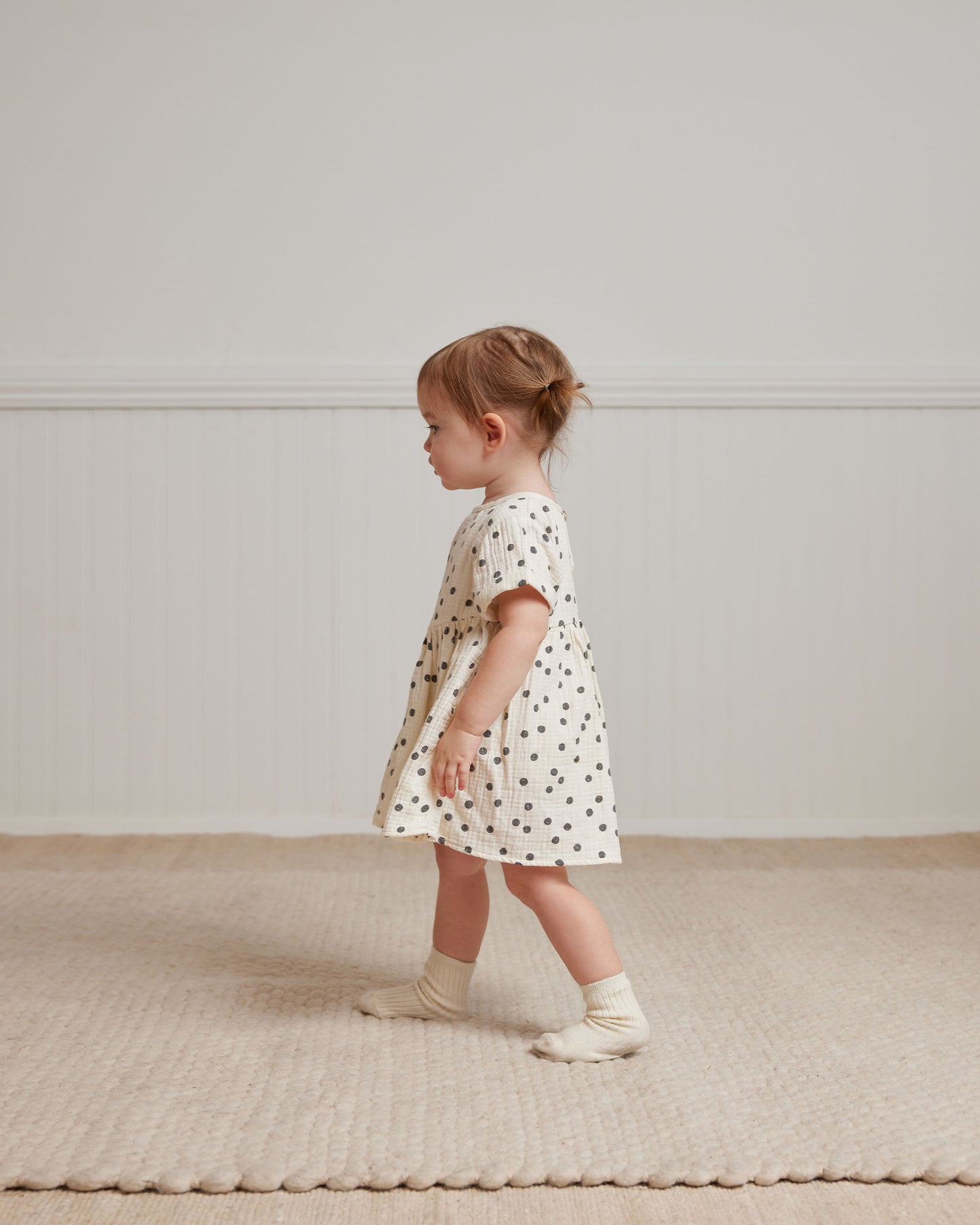 Organic Brielle Dress, Navy Dot