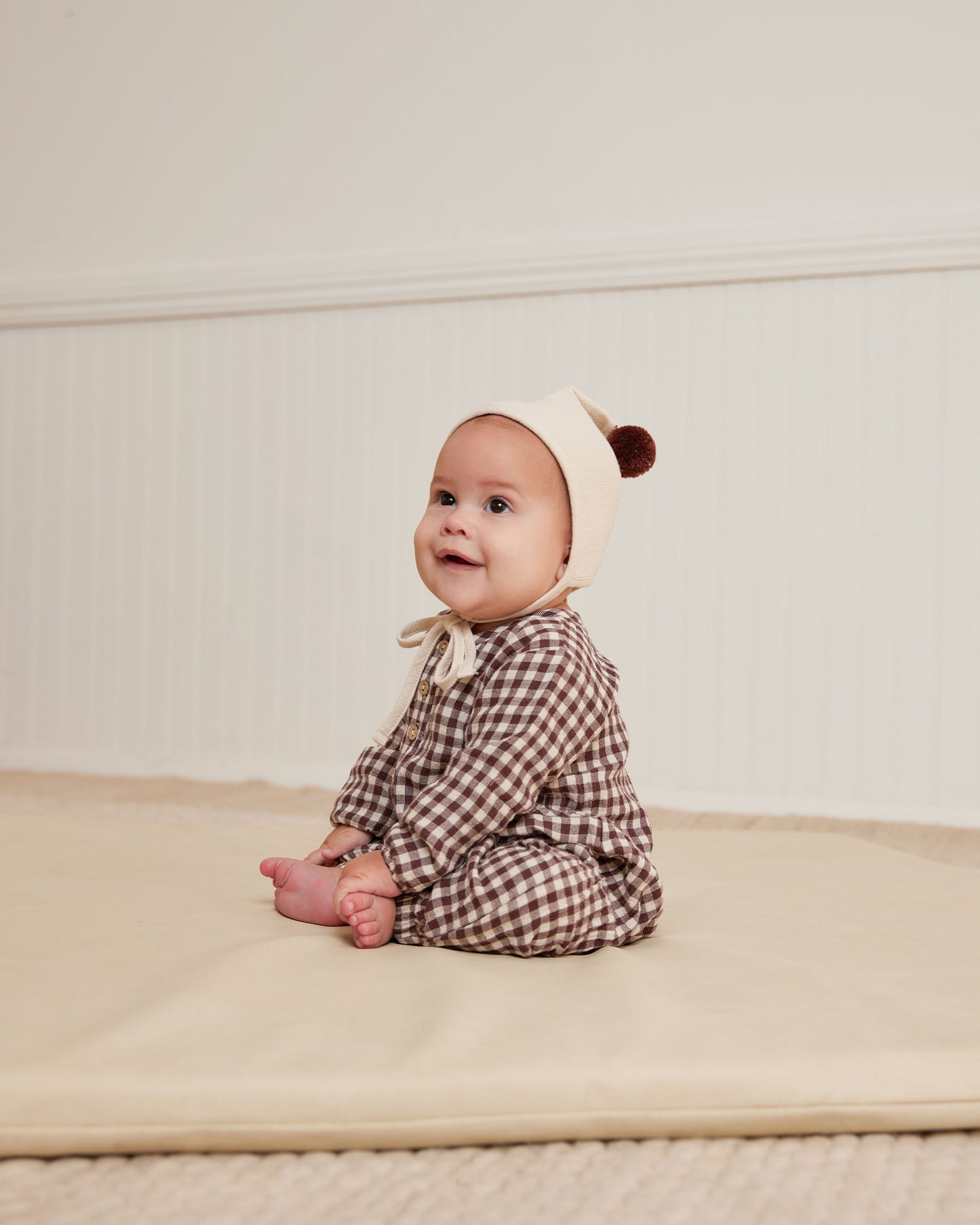 Organic Woven Jumpsuit, Plum Gingham
