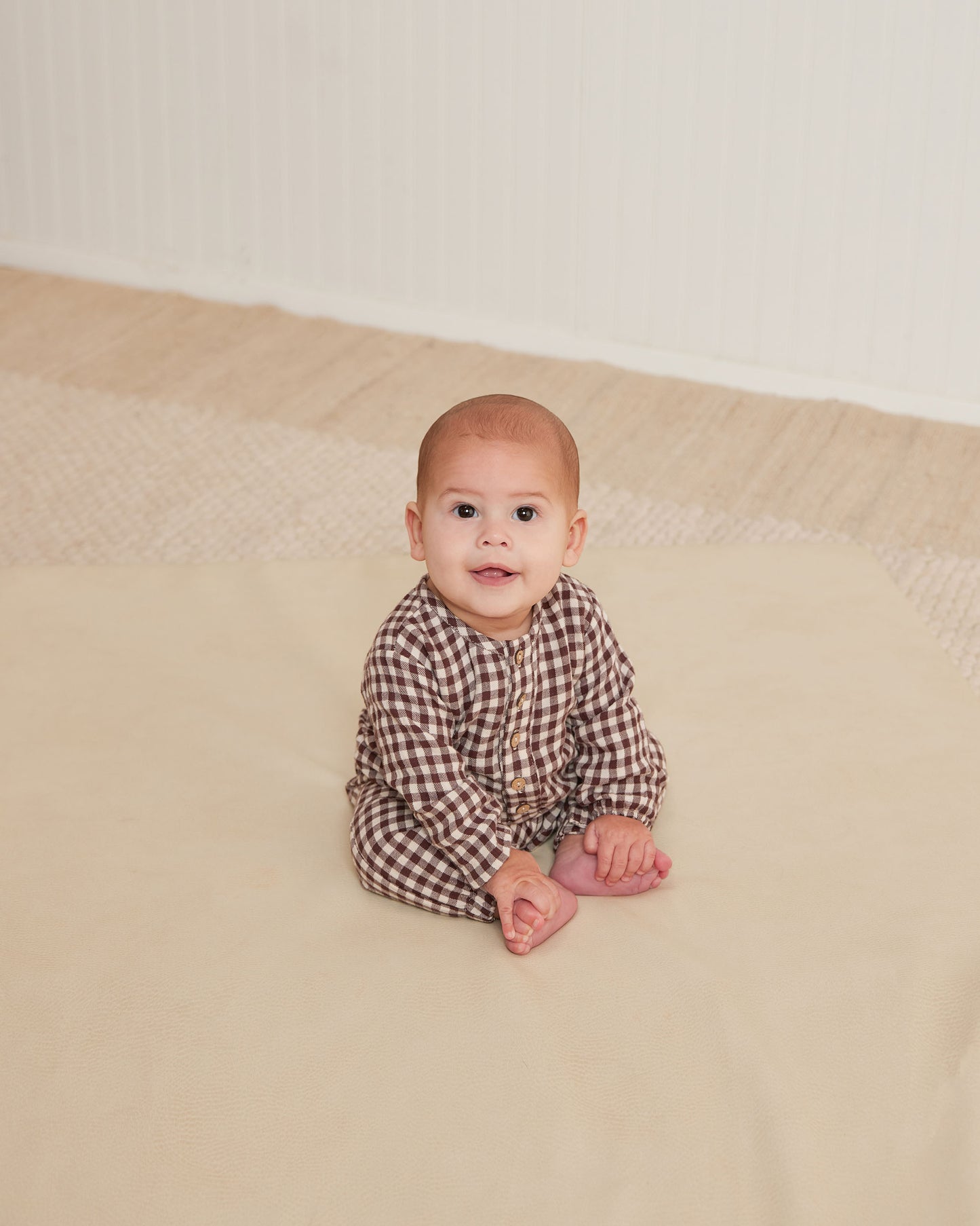 Organic Woven Jumpsuit, Plum Gingham