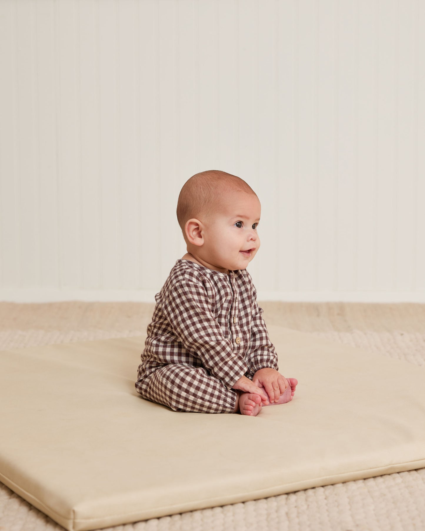 Organic Woven Jumpsuit, Plum Gingham