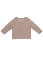 Back view of a brown and white checkered long-sleeve shirt with raglan sleeves.