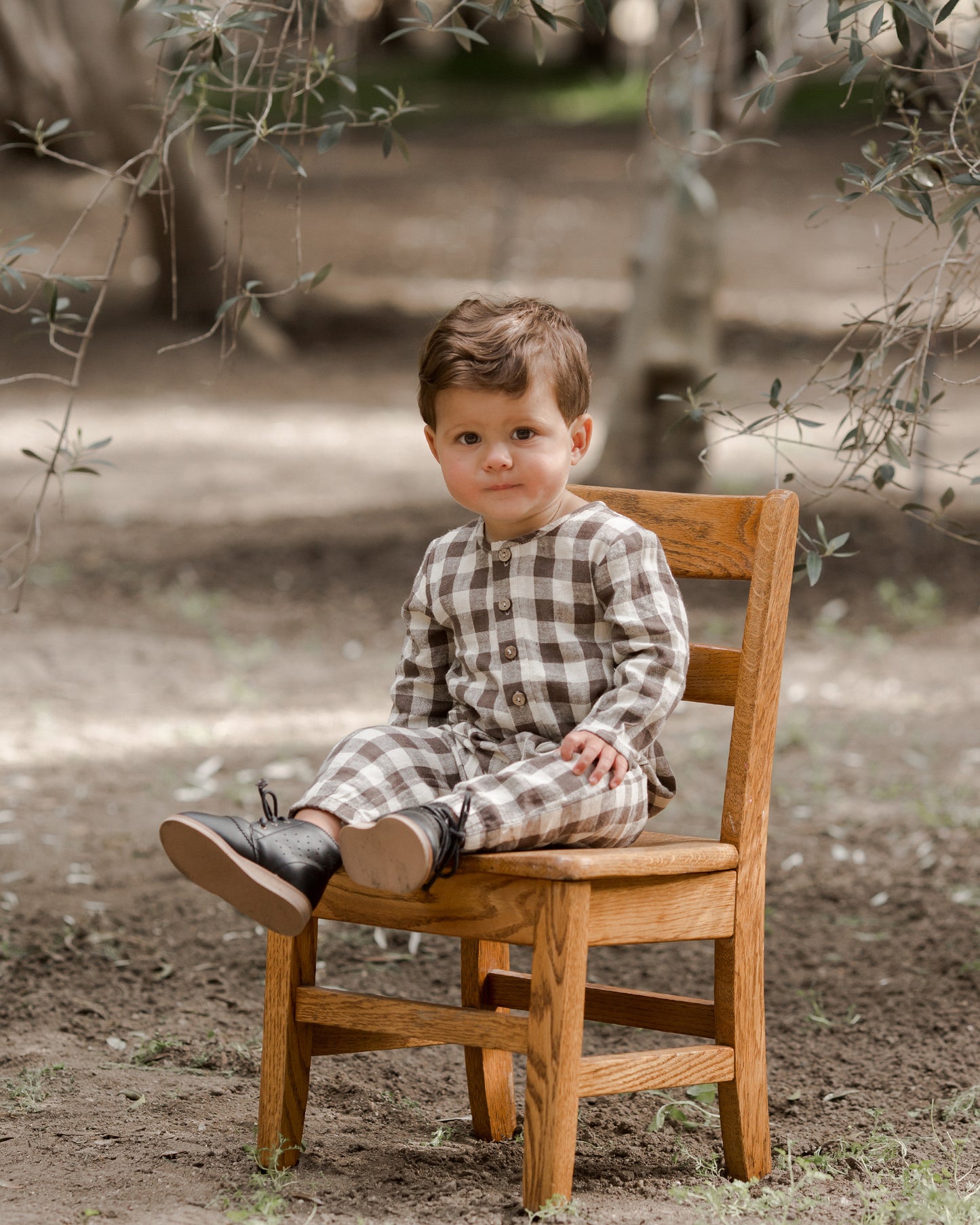Rylee & Cru Long Sleeve Woven Jumpsuit, Charcoal Check