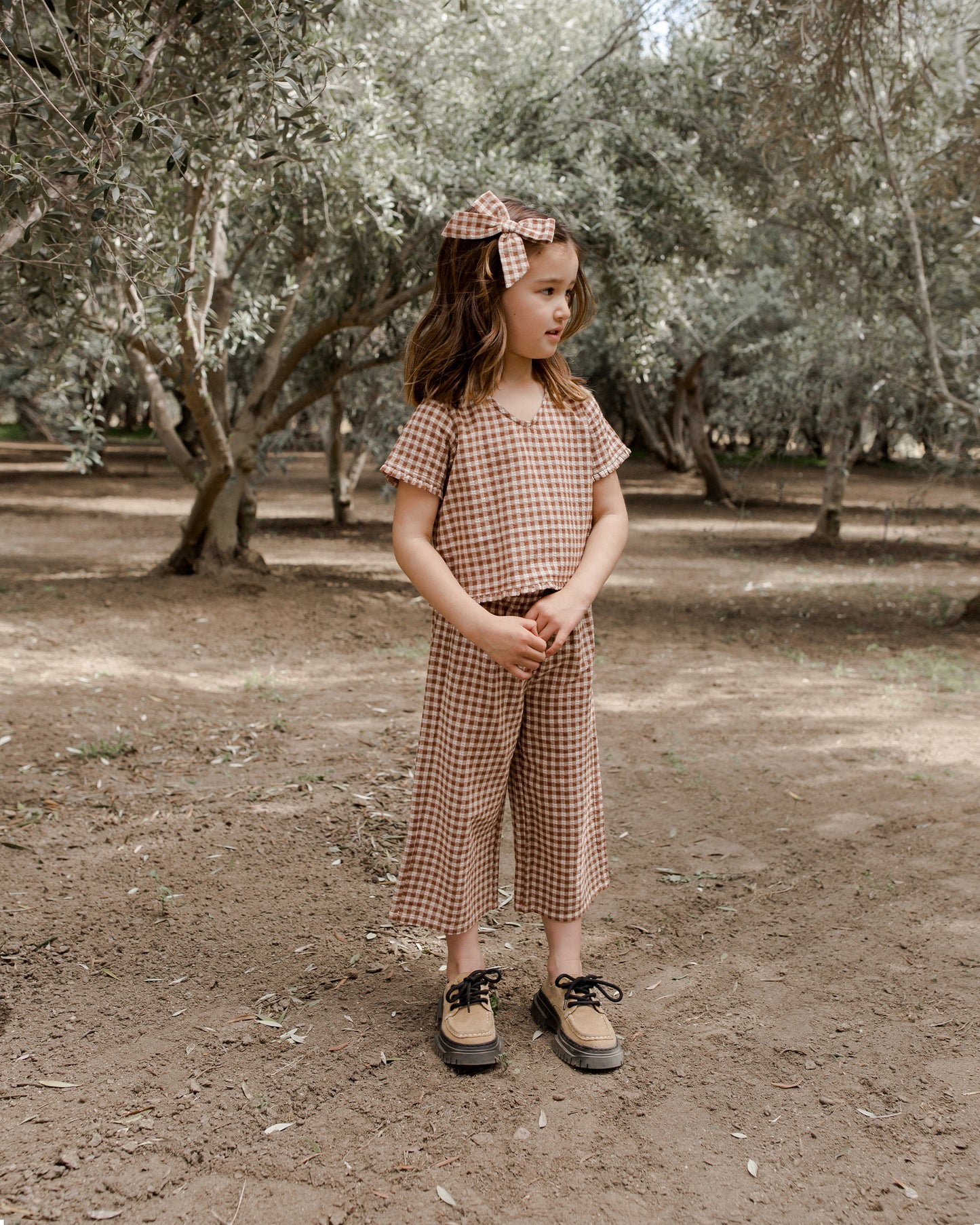 Rylee & Cru Wide Leg Pant, Brown Gingham