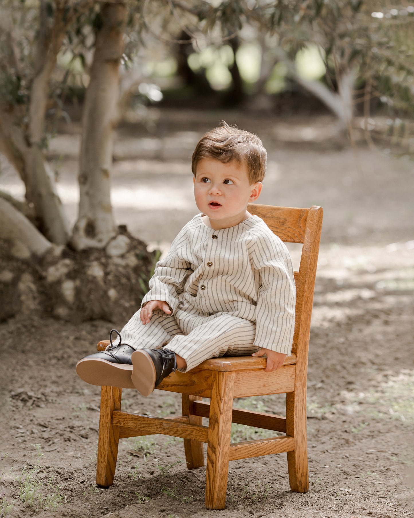Rylee & Cru Roman Romper, Slate Pinstripe