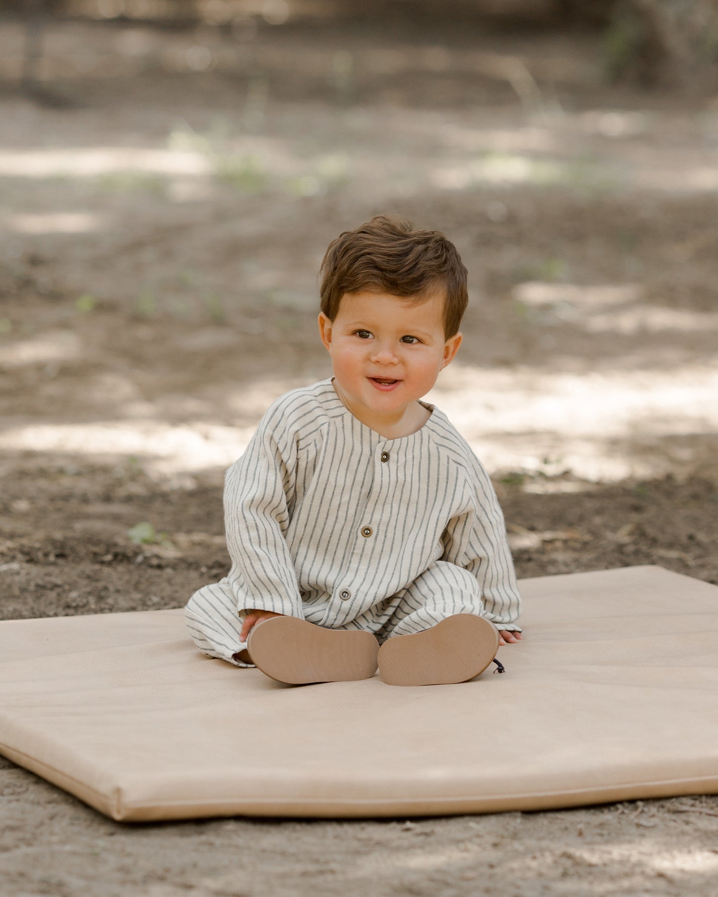 Rylee & Cru Roman Romper, Slate Pinstripe