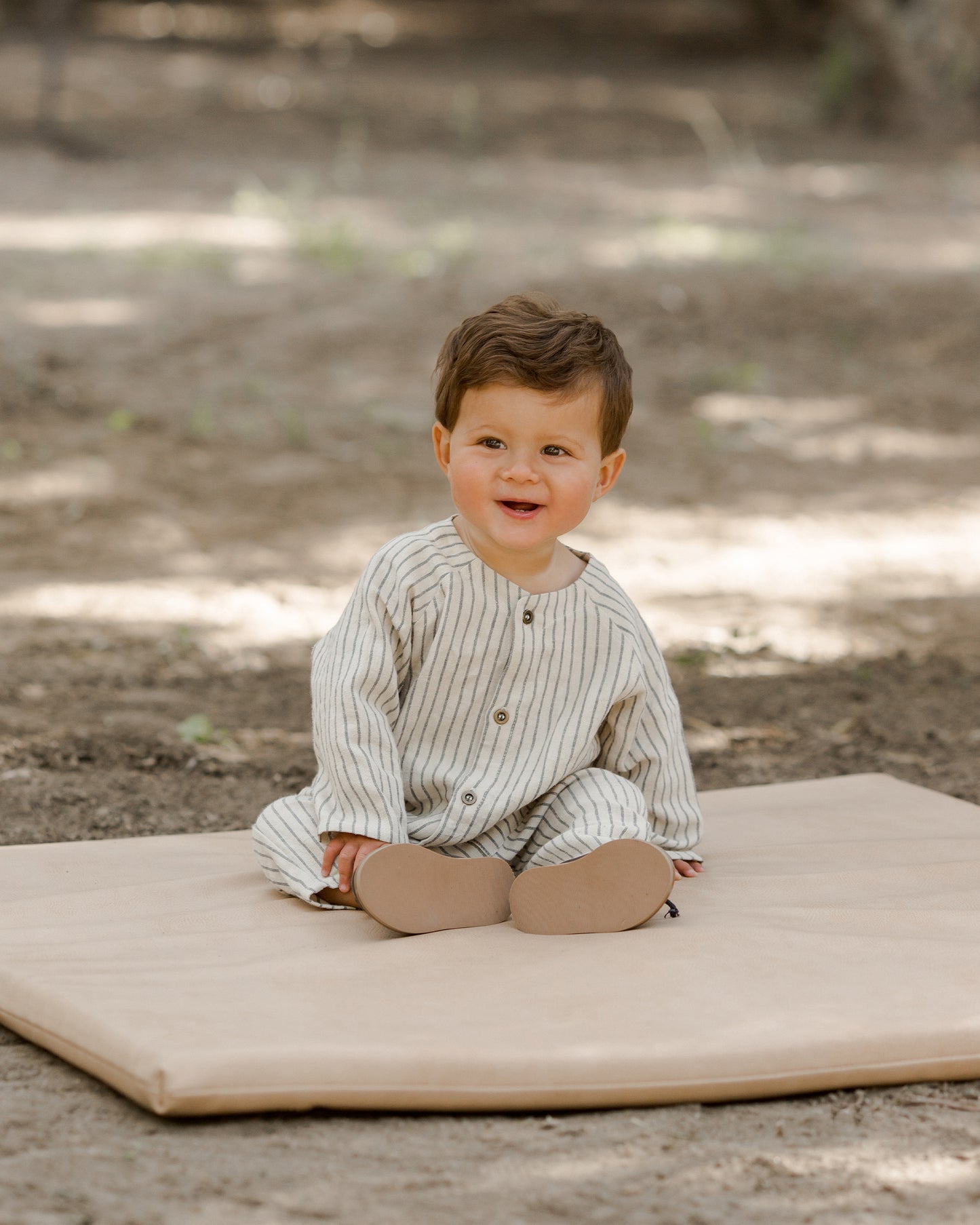 Rylee & Cru Roman Romper, Slate Pinstripe