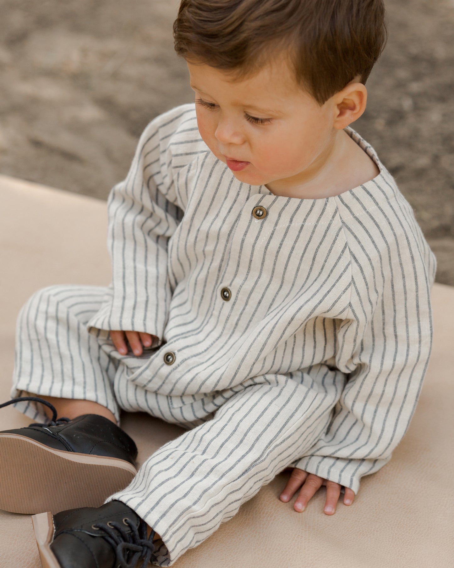 Rylee & Cru Roman Romper, Slate Pinstripe