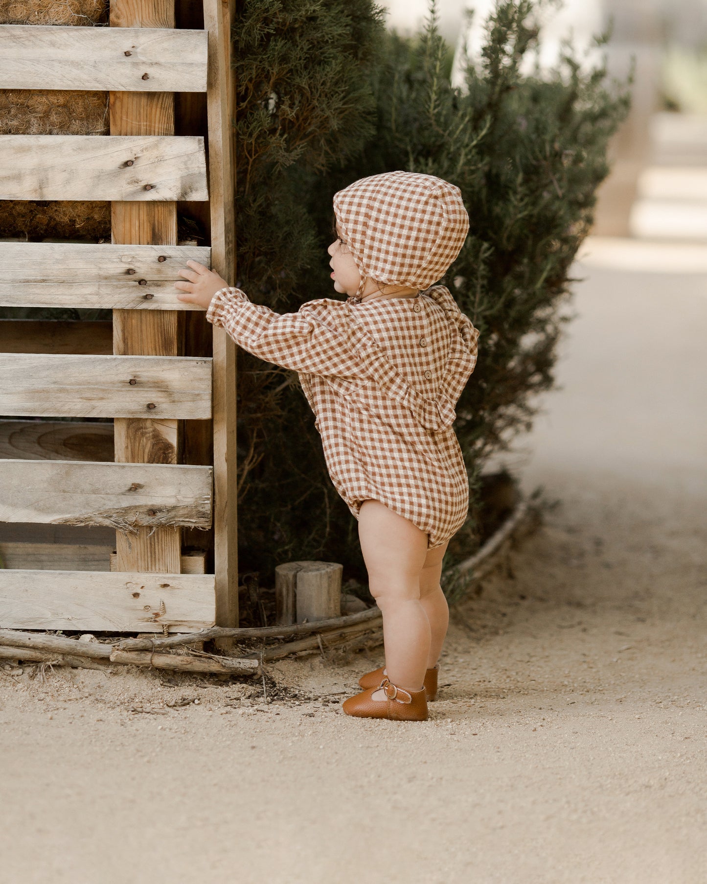 Rylee & Cru Winnie Romper, Brown Gingham