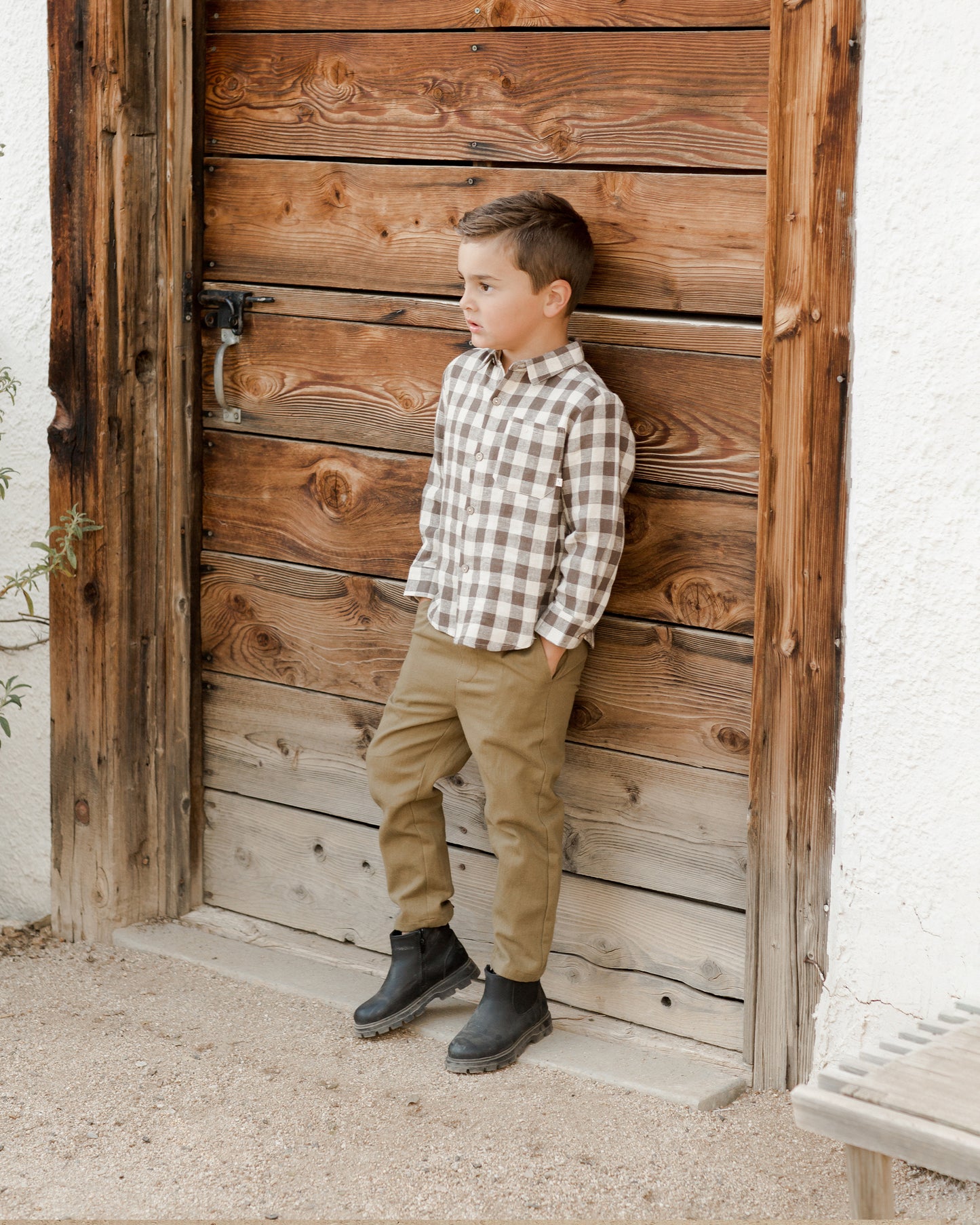 Rylee & Cru Long Sleeve Collared Shirt, Charcoal Check