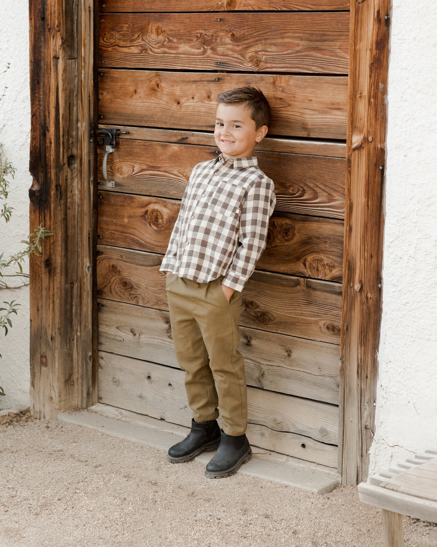 Rylee & Cru Long Sleeve Collared Shirt, Charcoal Check