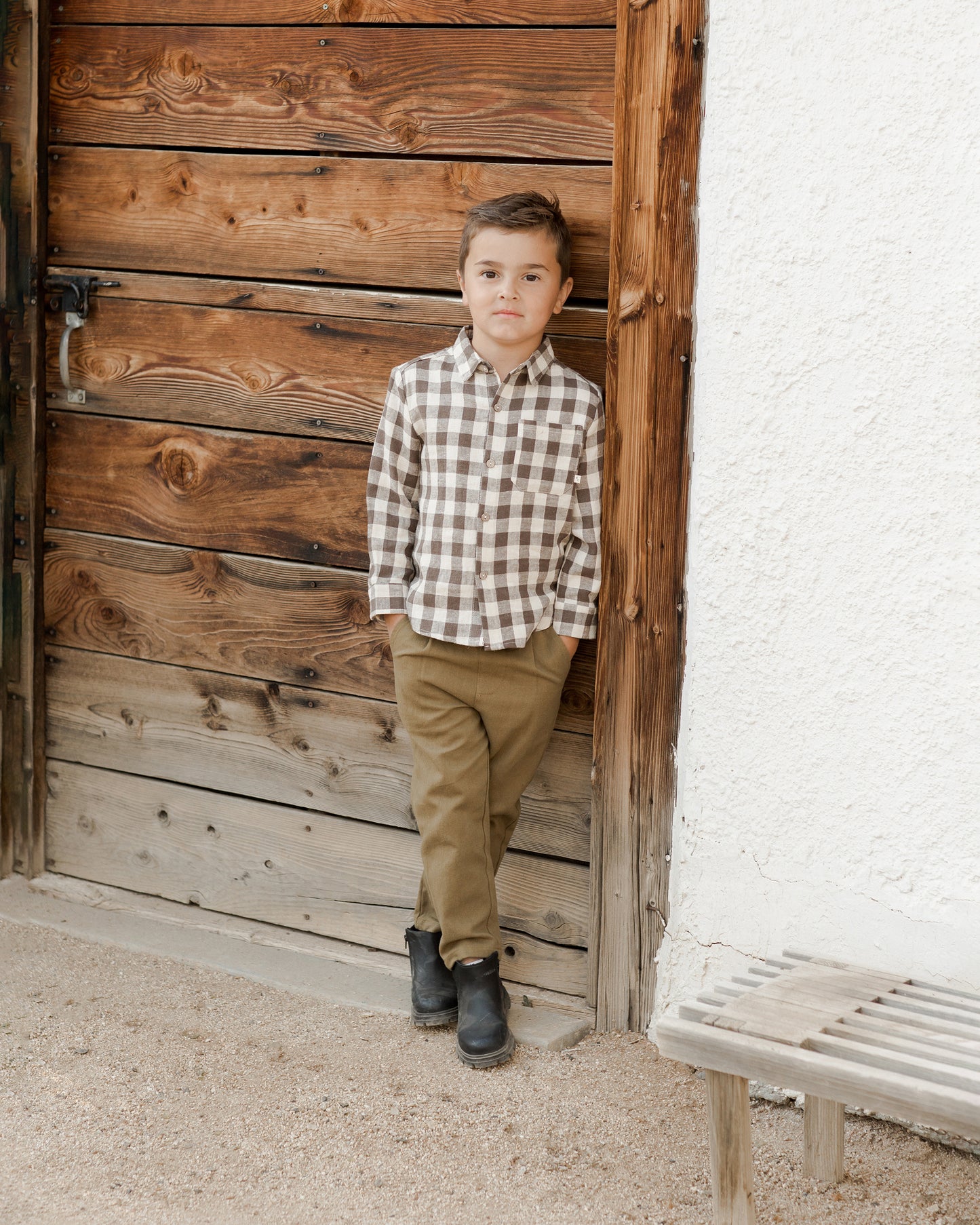 Rylee & Cru Long Sleeve Collared Shirt, Charcoal Check