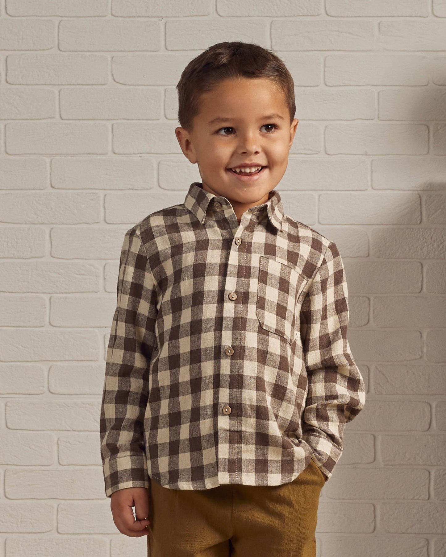 Rylee & Cru Long Sleeve Collared Shirt, Charcoal Check