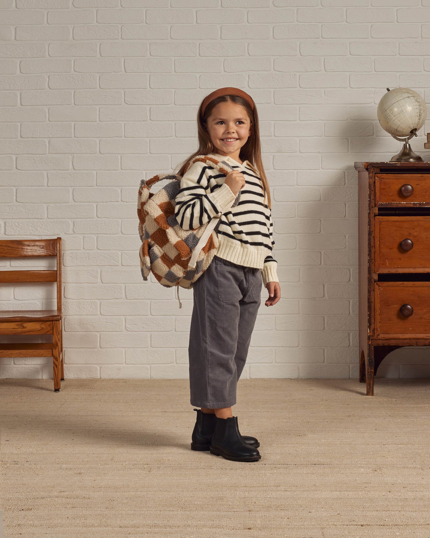 Rylee & Cru Collared Sweater, Black Stripe