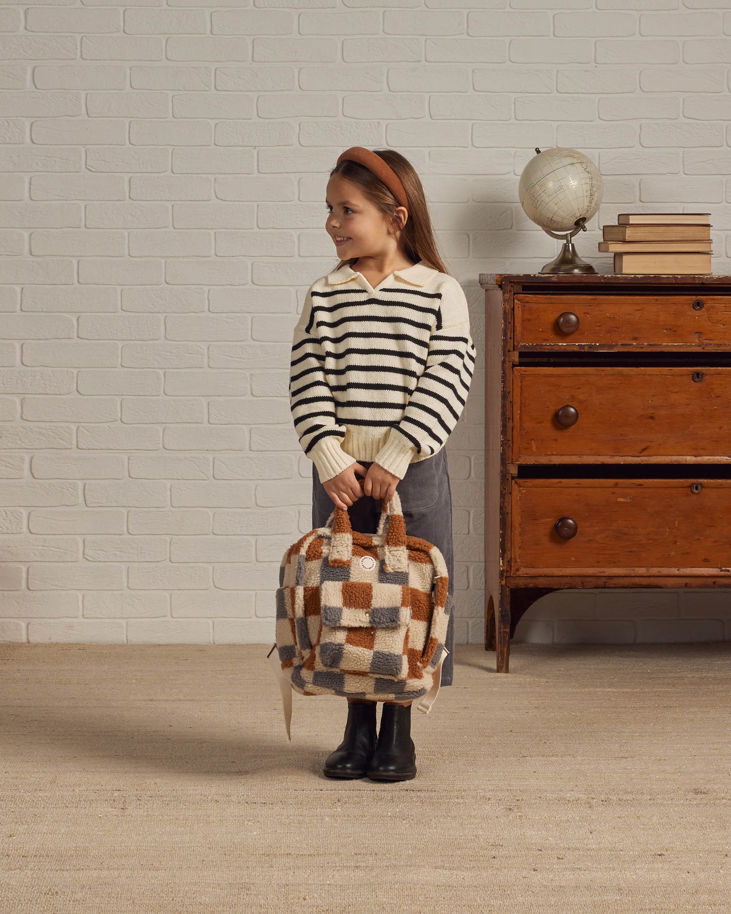 Rylee & Cru Collared Sweater, Black Stripe