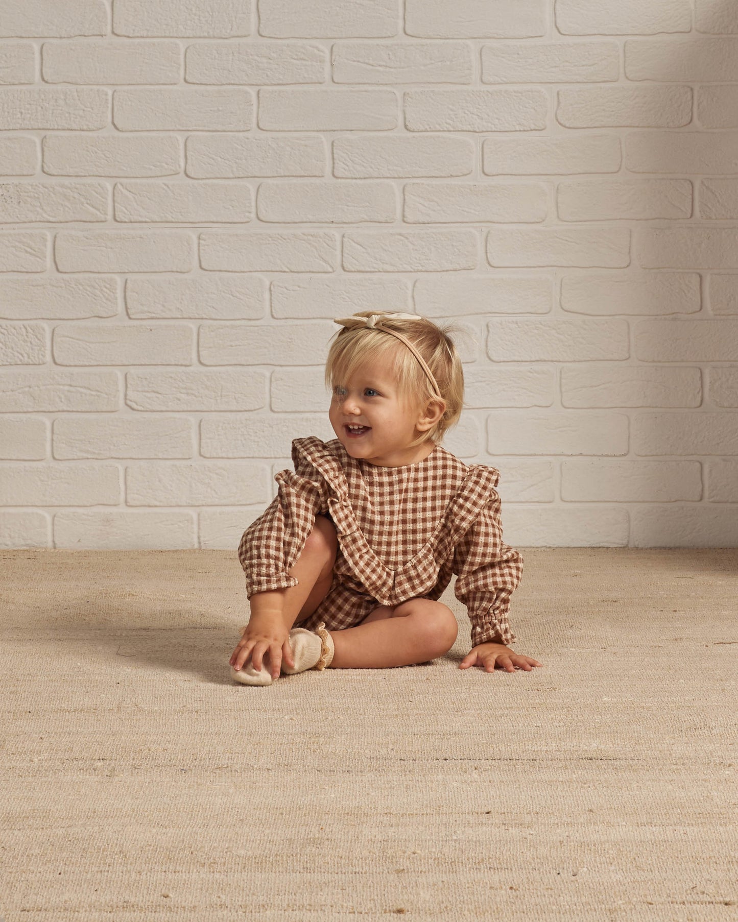 Rylee & Cru Winnie Romper, Brown Gingham