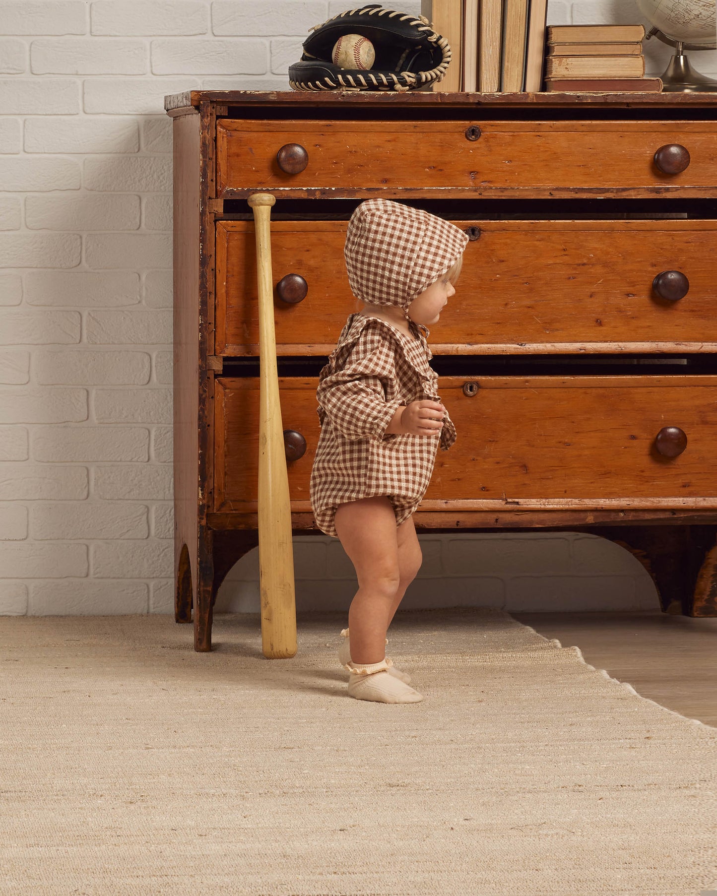 Rylee & Cru Winnie Romper, Brown Gingham