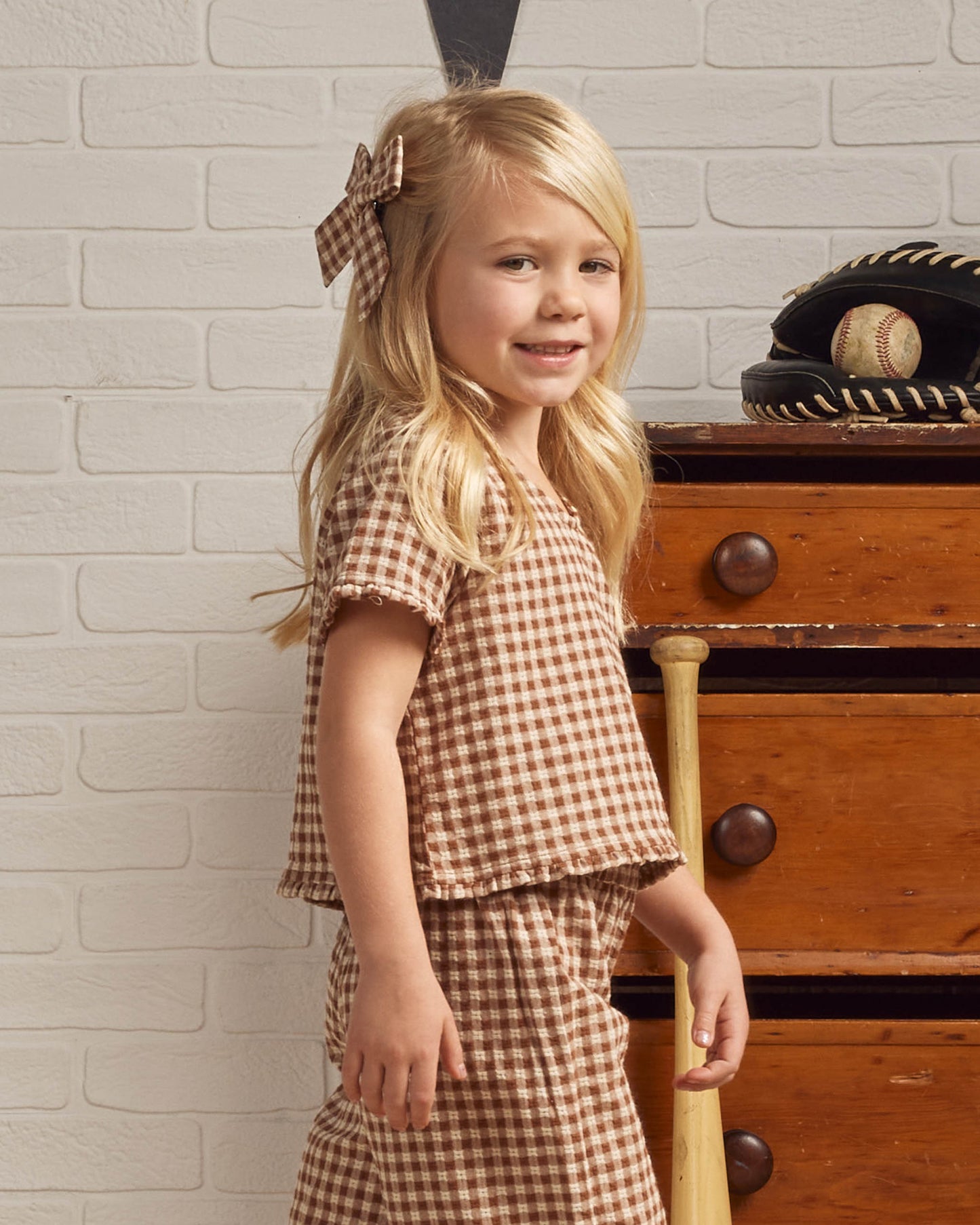 Rylee & Cru Wide Leg Pant, Brown Gingham